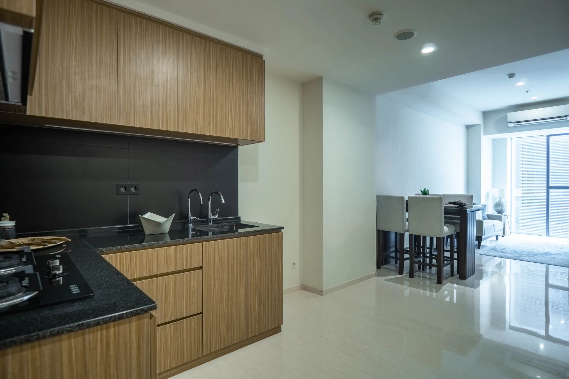1BR B kitchen and living area